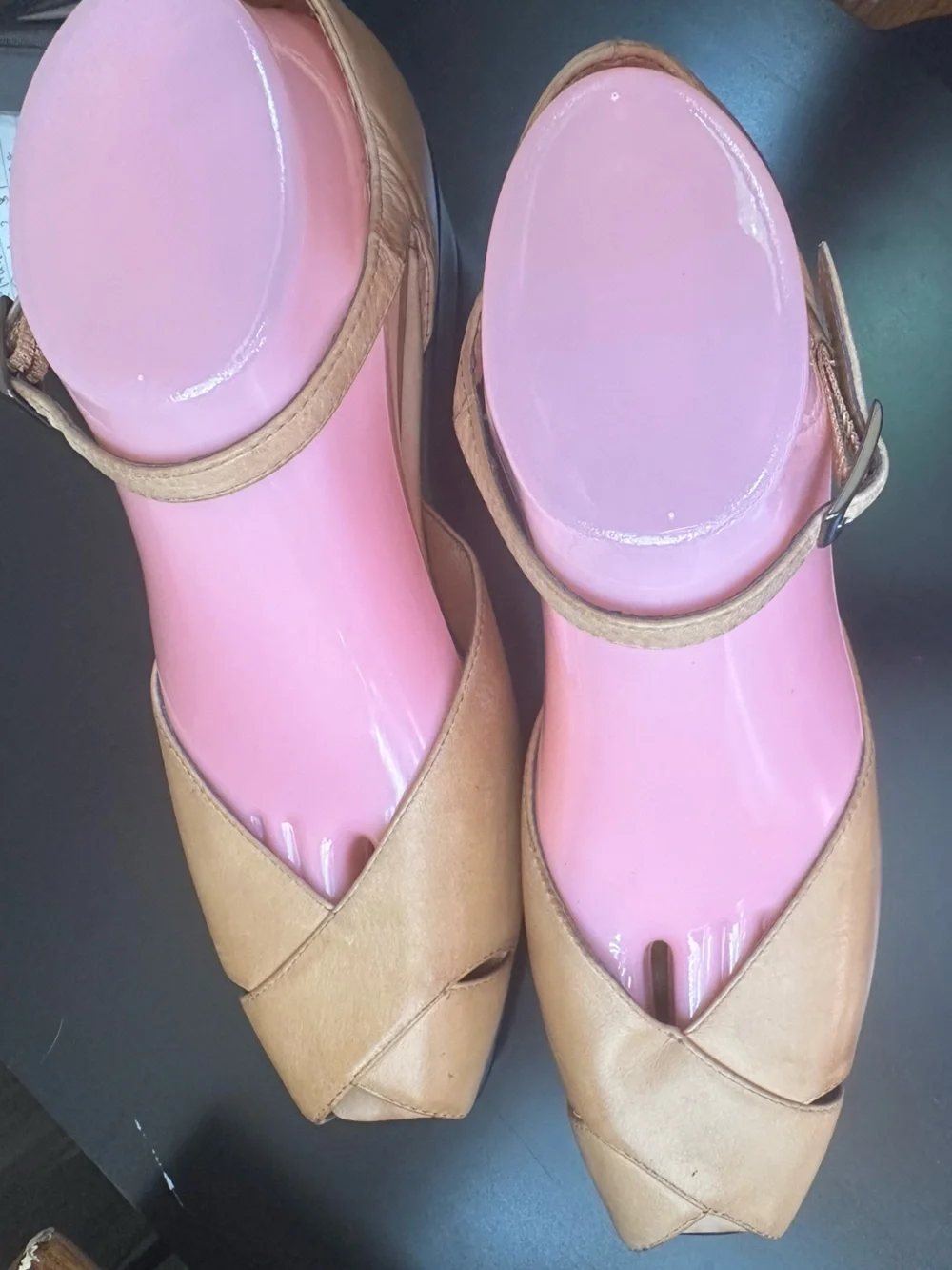 Moda Spana Tan Leather Ankle Strap Heels Size 8 EUC